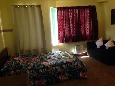 a bedroom with a bed and a window with curtains at Studio Condominium near the US Embassy in Manila in Manila