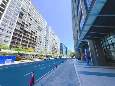 a street with traffic cones on the side of a building at Manila Bay View Shore1 Residence Tower A in Manila