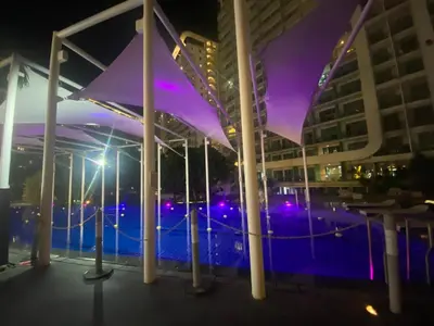 a view of a pool at night at Bahamas tower 1604 in Manila