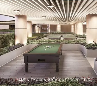 a room with a pool table in a building at air residences in Manila