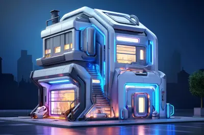 an illustration of a large building with lights on at Test Listing in Ibaba