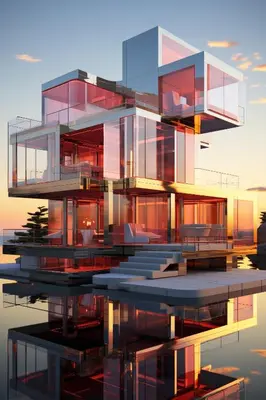 a rendering of a building with its reflection in the water at Test Listing in Ibaba
