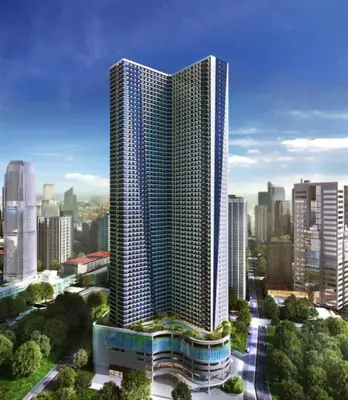 a rendering of a tall building in a city at Relaxing Escape 2 Beds Rattan Chair & 65 inch Smart TV in Manila