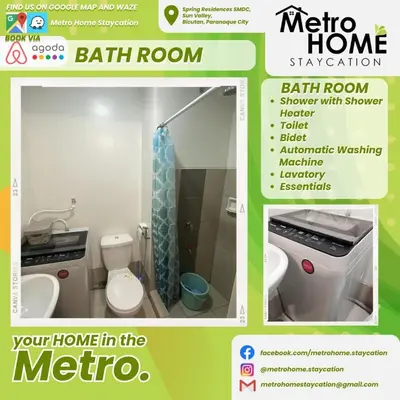 a poster of a bathroom with a toilet and a sink at Metro Home Staycation in Manila