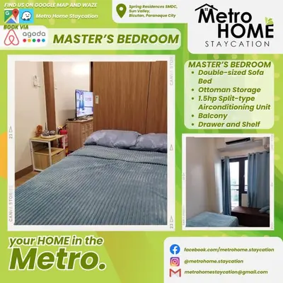a poster of a bedroom with a bed in a room at Metro Home Staycation in Manila
