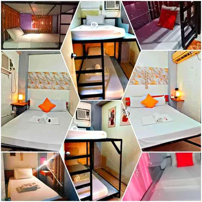 a collage of four pictures of a room at SL Bedspace Transient House in Manila
