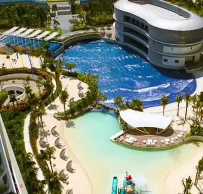 an aerial view of a pool at a resort at Cheapest staycation miami tower azure in Manila