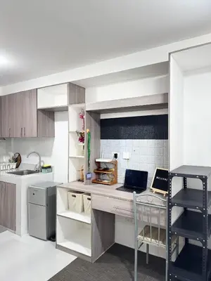 a kitchen with a counter with a laptop on it at Yakal tanza garden height with Netflix in Tanza