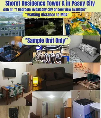 a collage of different pictures of a living room at Pasay Manila Condominium Rentals, walking distance to Mall of Asia and near in Manila airport, located in Shore Residences Seaside Boulevard in Manila