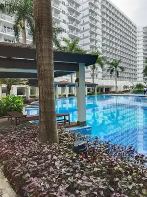 a view of the pool at the resort at Josh place Shell residence MOA in Manila