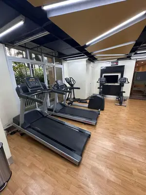 a gym with several treadmills and elliptical machines at Canal View Luxury Stay, Studio type , Massage Chair, Office Desk in Manila