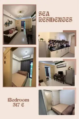 a collage of pictures of a kitchen and a living room at Staycation By ABY Tower E Sea Residences in Manila