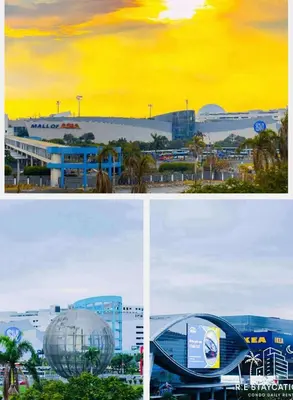 a collage of four pictures of a city at RE Staycations MOA VIEW in Manila