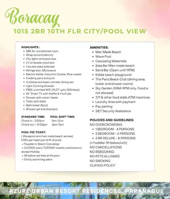 a menu for a barcelona hr fl hr culinary tool view at Azure Urban Resort 1BR-2BR Boracay in Manila