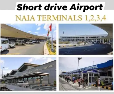 a collage of four pictures of a airport at Shore residence A42 shortwalk mall of asia in Manila