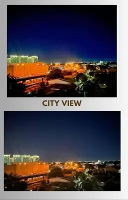 two photographs of a city view at night at MC Staycation at Spring Residences Near Airport in Manila
