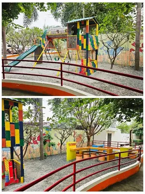 two pictures of a park with a playground at Paseo Verde Las Pinas - Sleeps 2 Adults 2 Children in Manila