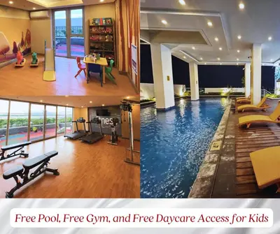 a room with a swimming pool and a gym with at The Verdin Sweet at Maple Grove Gen Tri Cavite in General Trias