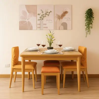 a dining room table with four chairs and wine glasses at SYM staycation at Azure in Manila