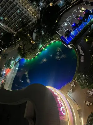 an aerial view of a city at night at The Bawhaus in Manila