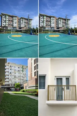 four pictures of a basketball court and a apartment building at Amaia Steps Sucat in Manila