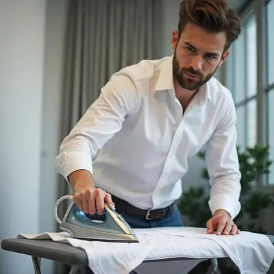 a man in a white shirt using a telephone at All At Jazz - Makati Serviced Apartments in Manila