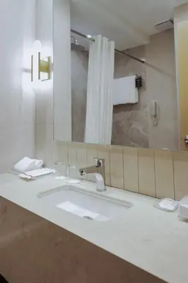 a bathroom with a sink and a mirror at City Garden Hotel Makati in Manila