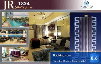 a collage of pictures of a hotel room at JR Studio Luxe 1824 at Princeton Residences in Manila