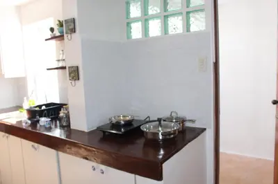 a kitchen counter with pots and pans on it at # 15 Laguna Bel-Air Home in Sta Rosa by Red Door House Rental in Santa Rosa