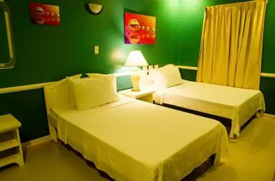a room with two beds and a green wall at Dreamwave Resort Pansol Laguna in Calamba