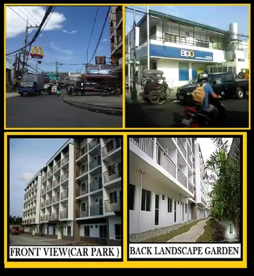 a collage of pictures of a building and a parking lot at Kassel residence Mhavic Family room good for 5guest in Manila