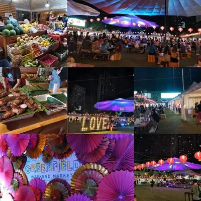 a collage of photos of a market with purple umbrellas at Macks Awesome Place 05 with Netflix and FastUnliwifi in Manila