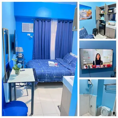 a collage of pictures of a room with a bed and a television at Shanilyn Residency Urban Deca Towers EDSA Mandaluyong,UNLIMITED INTERNET AND NETFLIX in Manila