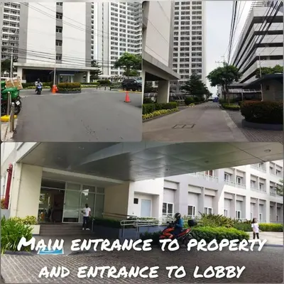 a collage of photos of a man entrance to a building at 1BR Grace Residences w/ Internet- near BGC/McKinley in Manila
