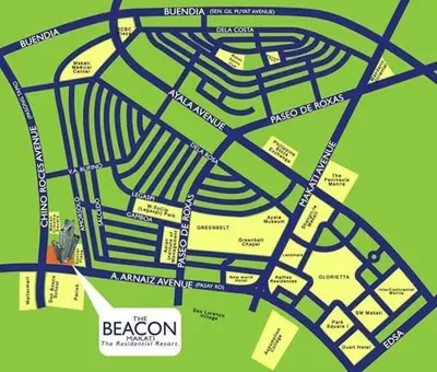a map of the beacons at The Beacon 1BR for 4, T2, WIFI 300Mbps in Manila