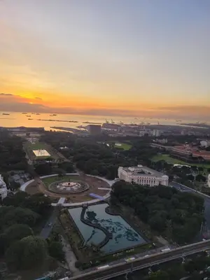 an aerial view of a city at sunset at Juja's place in Manila