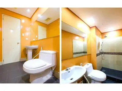 two pictures of a bathroom with a toilet and a sink at OYO 769 Poblacion Suites Polaris in Manila