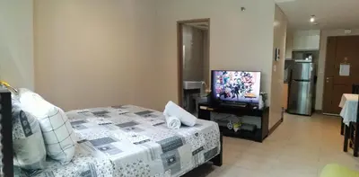 a bedroom with a bed and a television in it at Palm Tree Two Villas in Manila