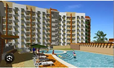 a rendering of a resort with a swimming pool at The Lancris Residences, 2 Bedrooms, 1 Bathroom, Living-room, Kitchen & Pool is Free in Manila