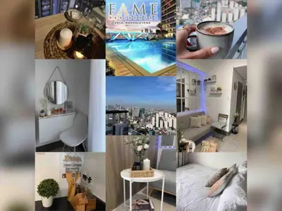a collage of photos of a apartment at Cozy 1BR with balcony at Fame Residences in Manila