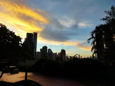 a view of a city skyline at sunset at Gabriel's Den @ JazzB1109 in Manila