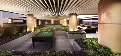 a lobby with a pool table in the middle of a building at Fully Furnished 1 Bedroom at SMDC Air Residence with Balcony City View in Manila