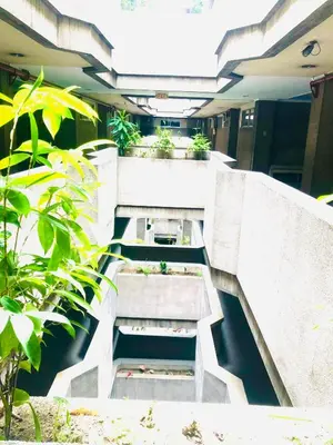 a set of stairs with potted plants on them at Benson Hotel San Juan CIty in Manila