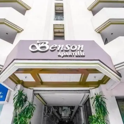 a sign on the front of a building at Benson Hotel San Juan CIty in Manila