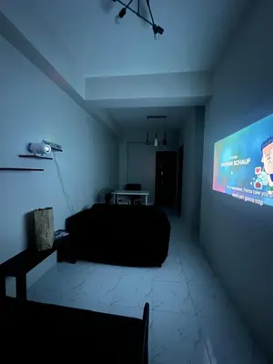 a dark room with a bed and a projection screen at Casa Emerita in Santa Rosa