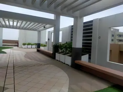 a view from the outside of a building with plants at The Radiance Manila Bay in Manila