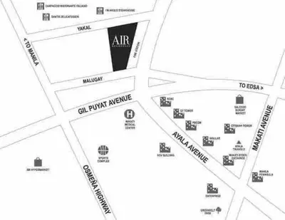 a map of the city of akrisamine with the airport at Air Residences - 1Bedroom Unit with Balcony - Wifi & Netflix in Manila