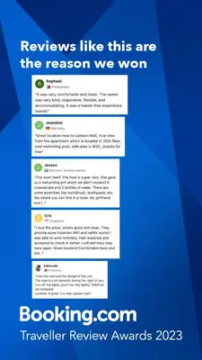 a screenshot of a website with the text review like this are the reason we won at Uptown Parksuites Tower 1 BGC in Manila