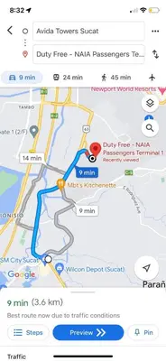 a screenshot of a google map of a subway at Avida Tower Sucat, comfortable studio type in Manila