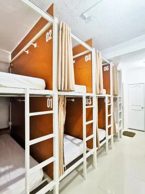 a group of bunk beds in a room at NomadsMNL Airport Hostel in Manila